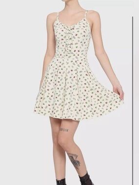 Hot Topic Frog Mushroom Lace Up Dress Cottagecore Fairy Goth Size SM